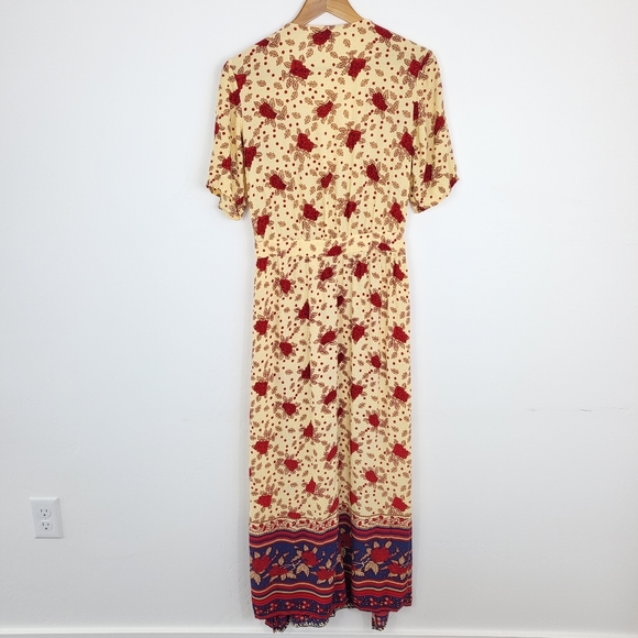 Faithfull the Brand Adela Rose Garden Yellow Red Floral Wrap Maxi Dress 8 - Picture 8 of 9